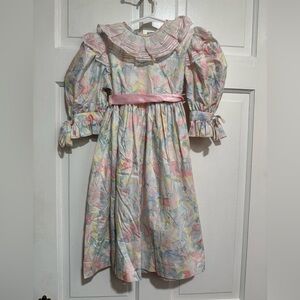 Vintage Girls Pastel Floral Bow 1990s 1980s Dress Size 5